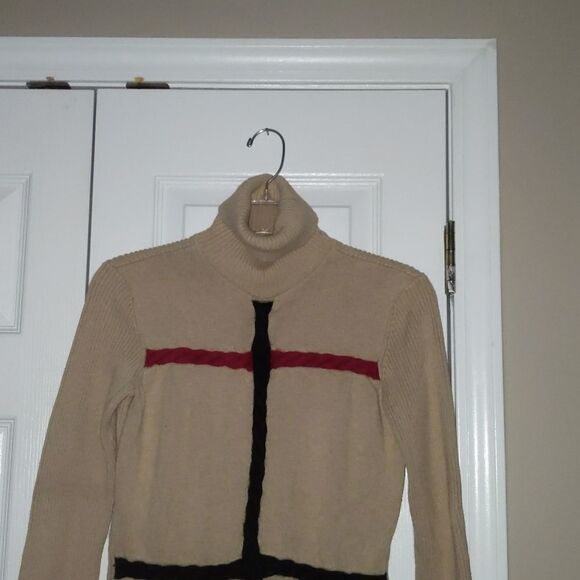 Tommy Hilfiger tan turtleneck with red and black stripe Sz S - Picture 3 of 4
